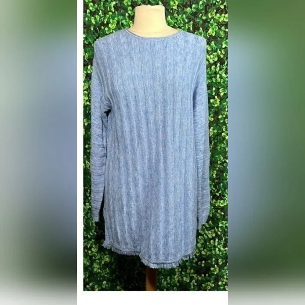 Jill back button up fresh blue cable knit longline pullover sweater sz Large